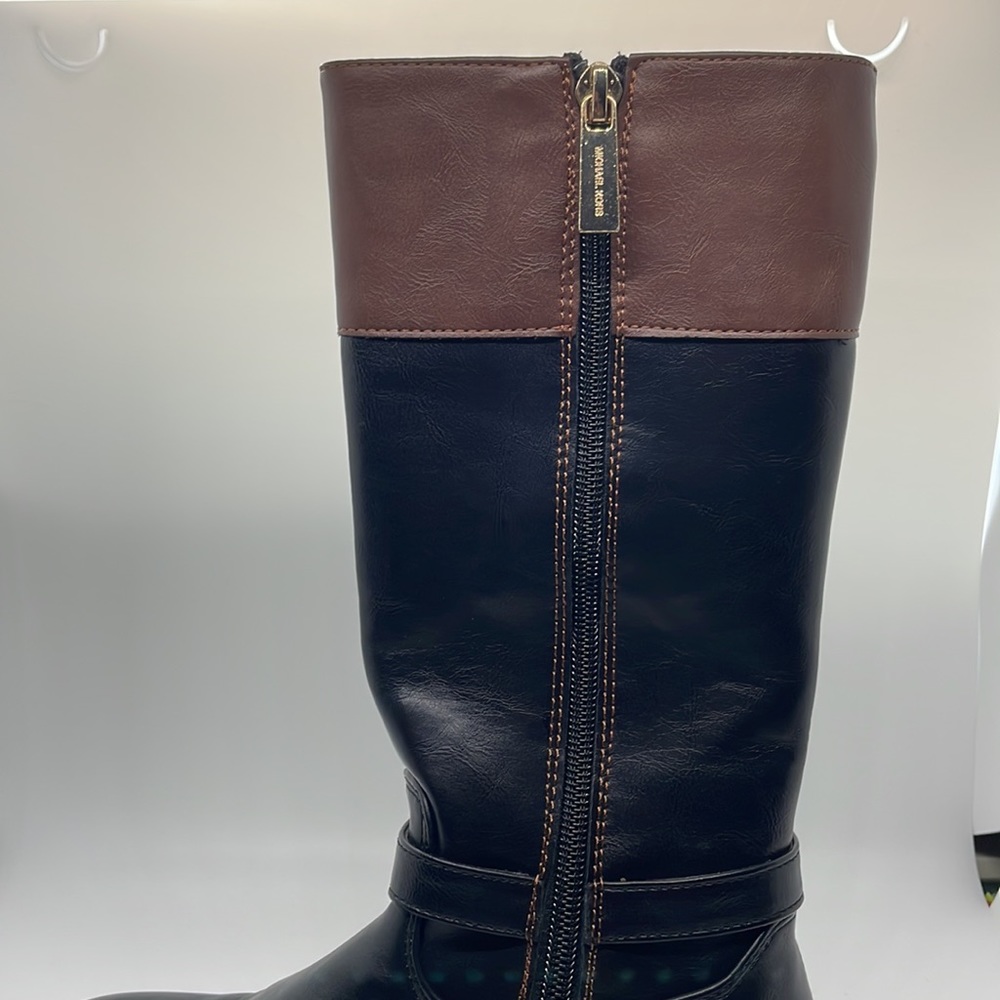 👢 EUC 👢 Michael Kors Emma Derby Black Faux Leather Boots girls with box - Picture 11 of 16